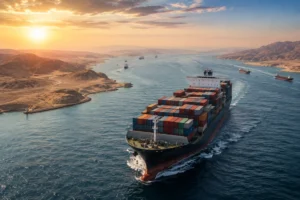 Container Ship Through Desert Strait
