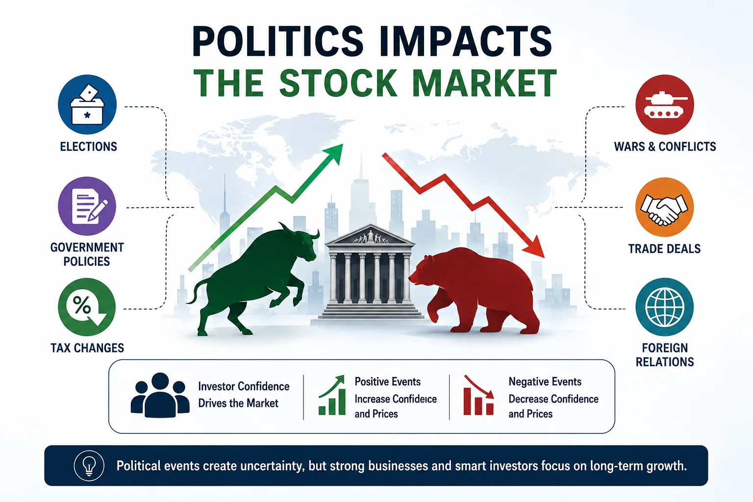 Infographic showing how political events influence stock market performance